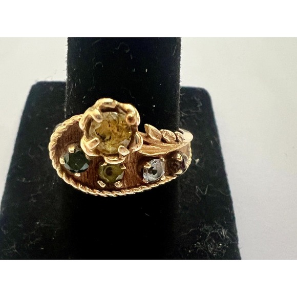 Vintage 14K Gold MultiStone Cocktail Ring Garnet Peridot Citrine 7.5 Untested - Picture 3 of 16